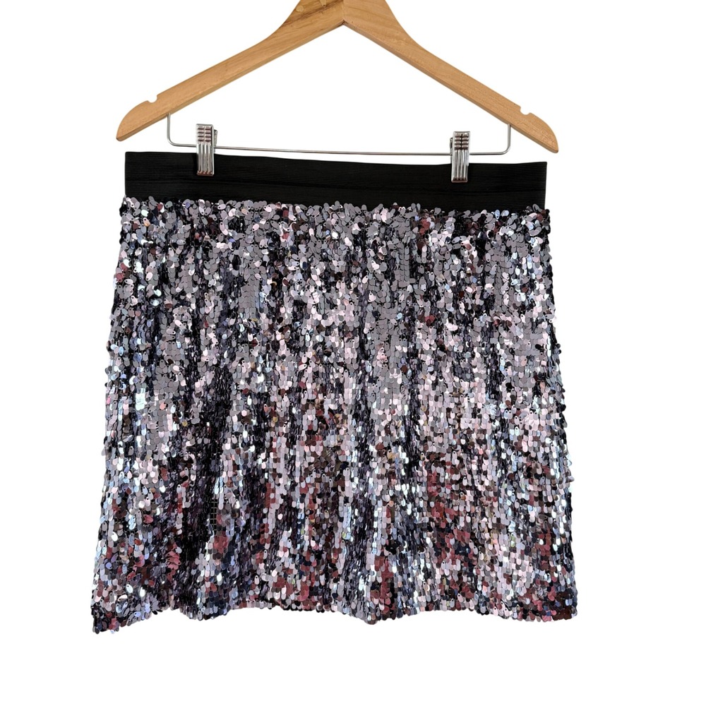 Dash by Kardashian Women Large Sequin Mini Skirt Silver Party Glam Night Out - Picture 4 of 10